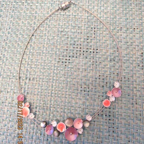 Modern Necklace with Pink and Purple Circular Accents - Picture 1 of 1
